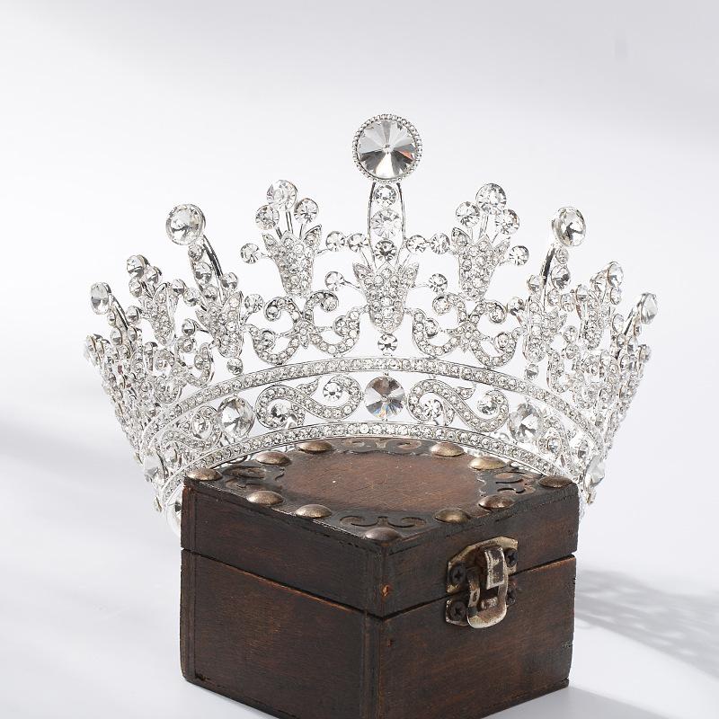 European wedding retro baroque large crown white rhinestone round queen crown full crown