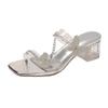 Square Head Thick Heel Butterfly Rhinestone, Sandals Worn with Skirt, Children's Summer 2025 New High-end Sense