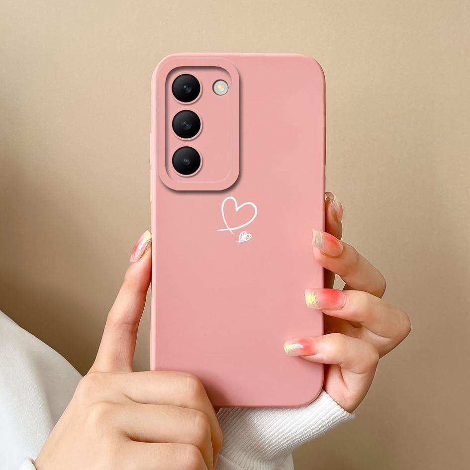 For Vivo Y100 (IDN) Y200e T3 V30 SE V30e V40 Pro Lite Phone Case Covers Lens Protection Soft Silicone Luxury Love Heart Pattern Housing For Vivo Shell