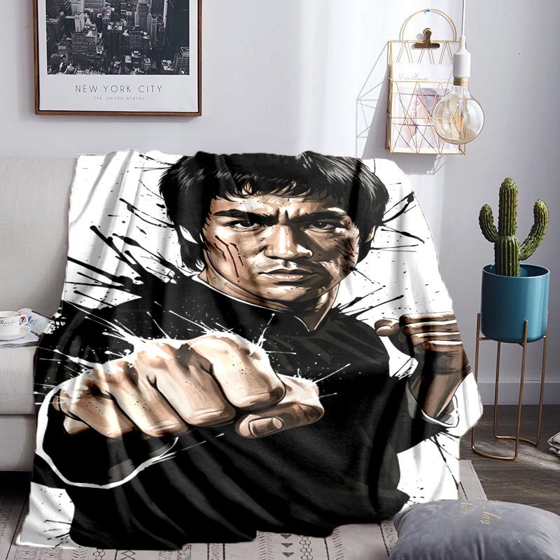Dynamische Bruce-Lee-Pose Decke Leichte Flanell Bettdecke Perfekt für Reisen, Camping, Wohnzimmer, Büros, Sofas, Fan Weihnachtsgeschenk
