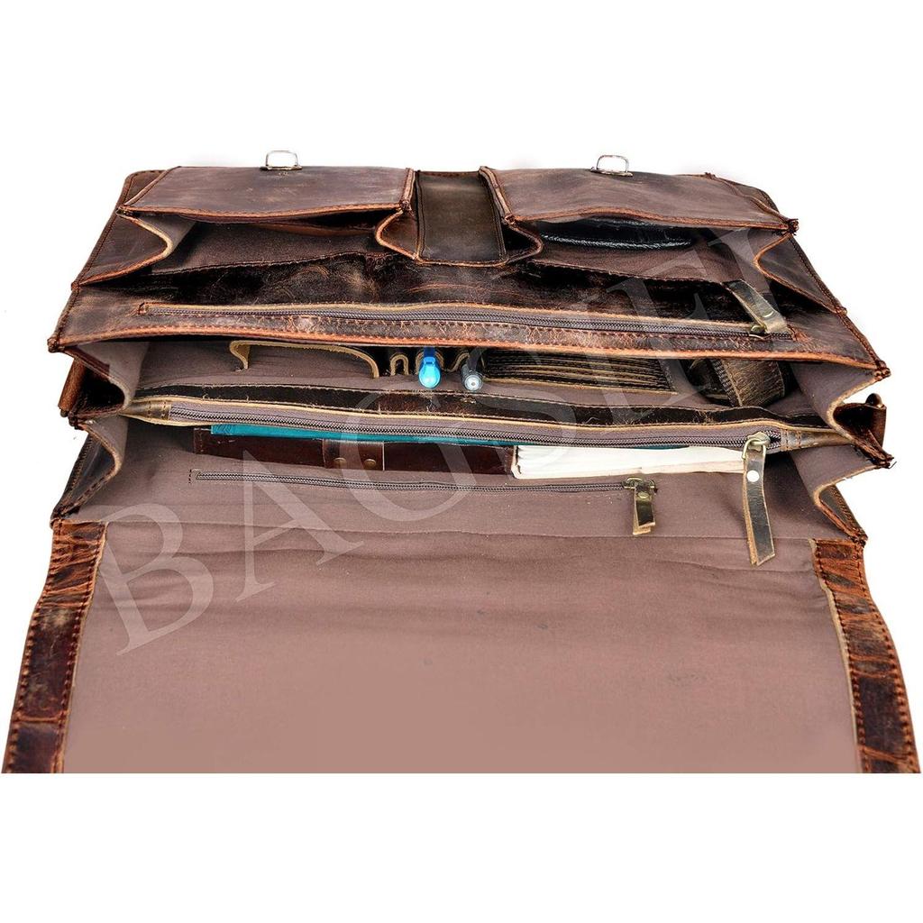 New 16"Inch Retro Buffalo Hunter Leather Laptop Messenger Briefcase Satchel Office Bag Gift Men & Women Unbreakable Shoulder