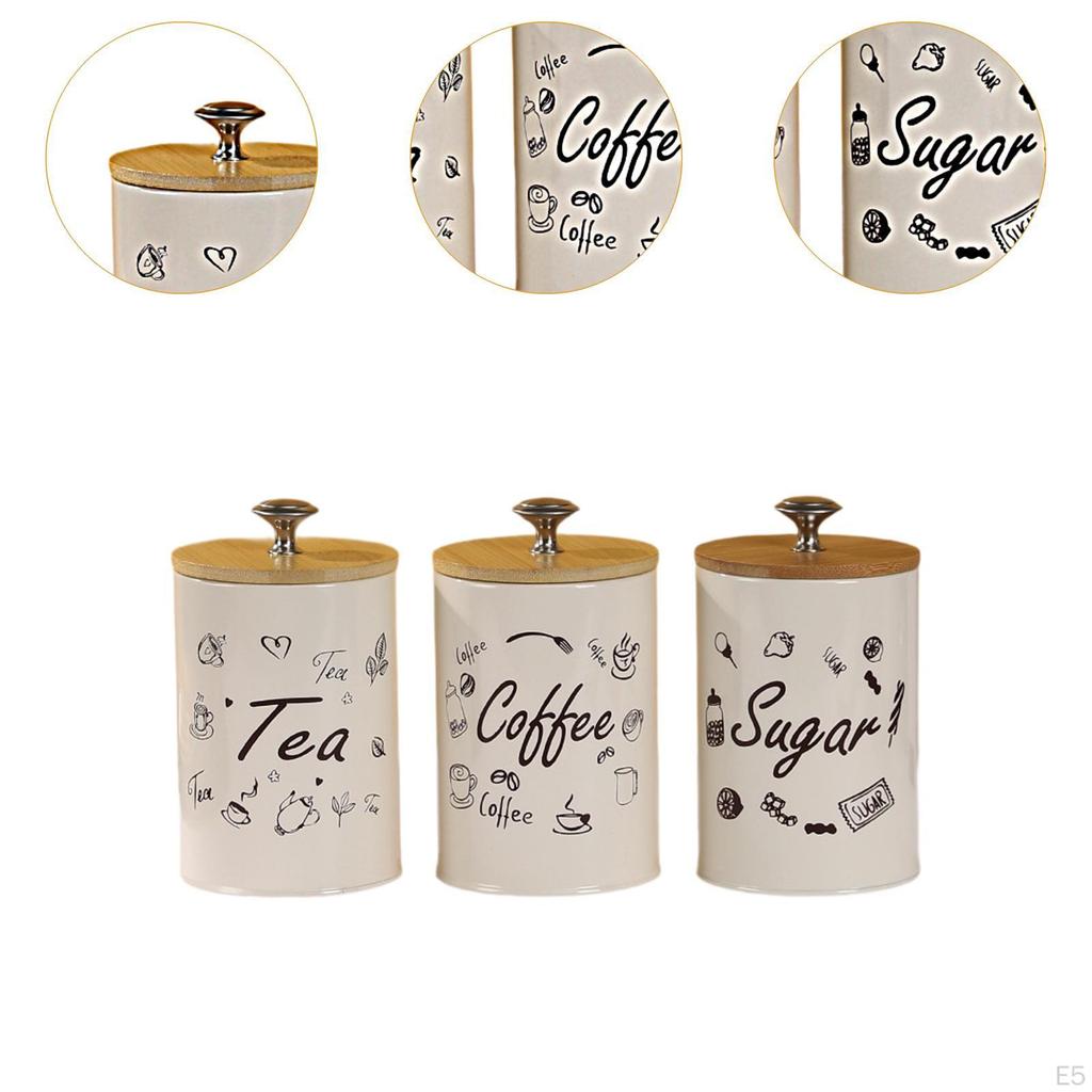 3 Pieces Coffee Tea Sugar Containers Kitchen Canisters for Countertop Jars Decorative Farmhouse