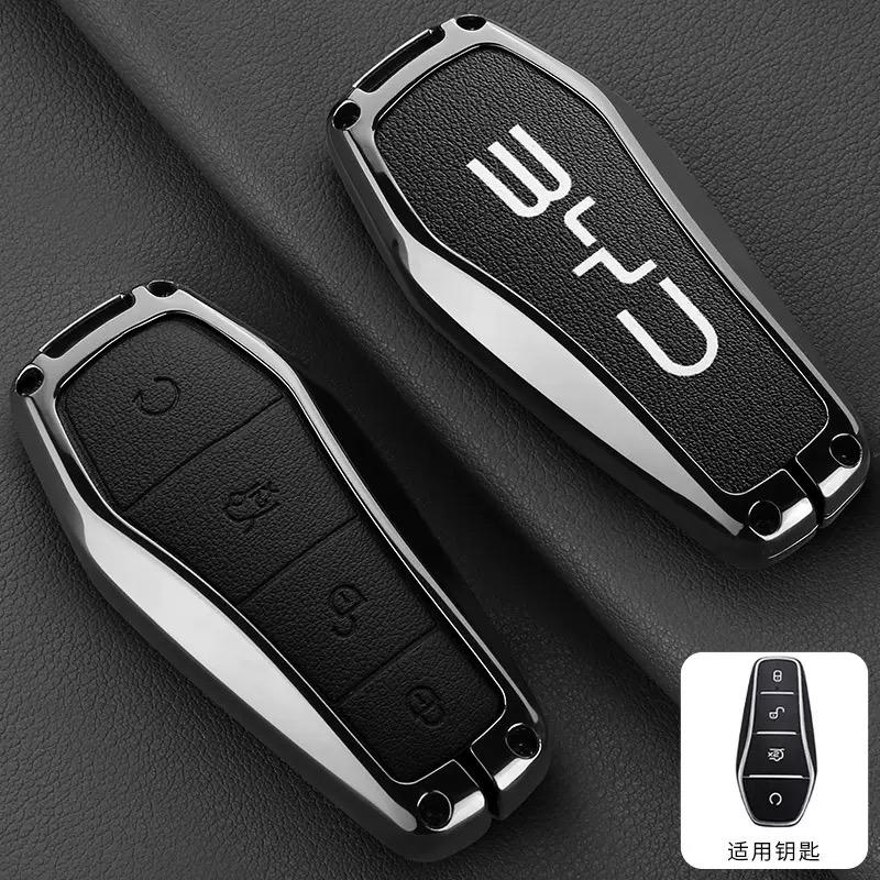 

Чехол для ключа для BYD Song Plus Atto 3 Han EV Tang DM Qin Seal Dolphin Leather Metal Remote Fob Holder Keychain Car Accessories