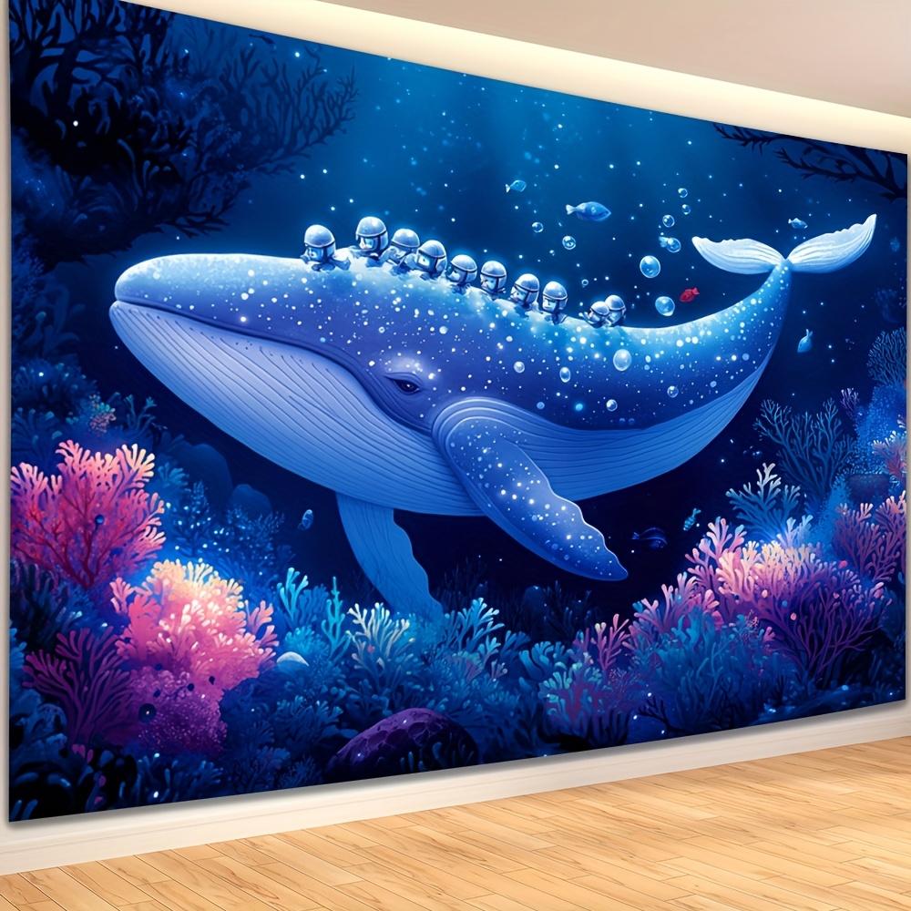 Huge Whale Swam Slowly Digital Printing Polyester Wall Hanging Tapestry Decorative Living Room Bedrooms Office Background Gift