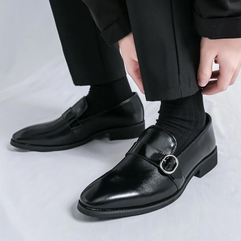 New High Quality Men's Leather Oxfords Black Purple Slip-on Loafers Man Shoes Wedding Office Business Formal Dress Casual Shoes