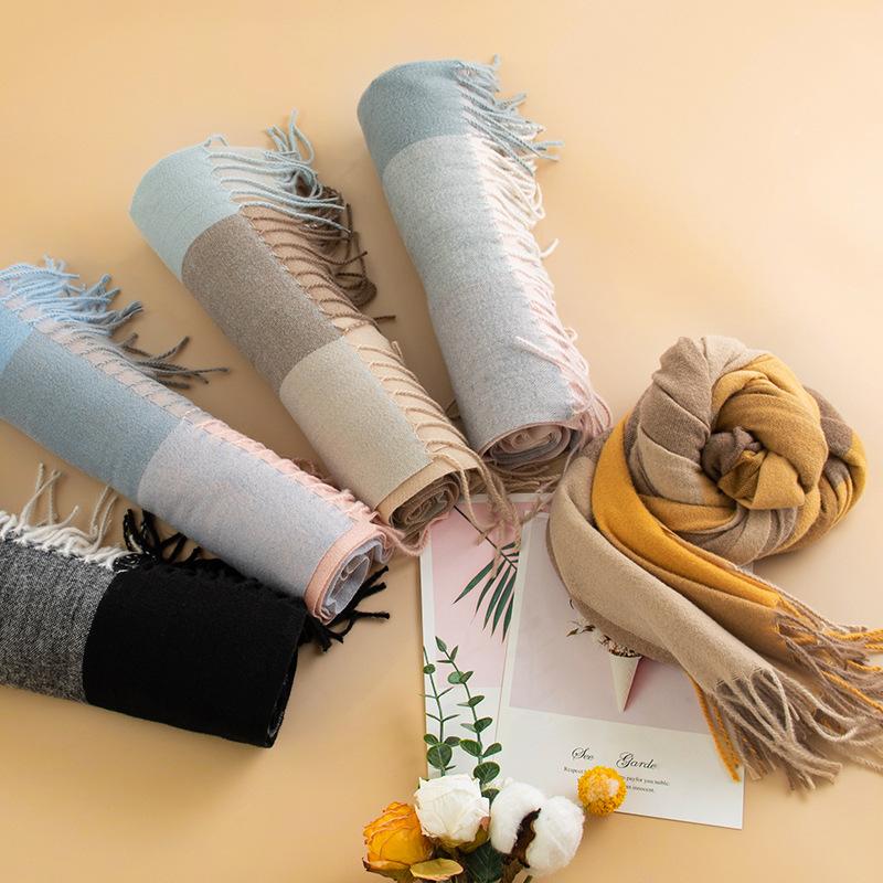 Korean Style Sweet Plaid Imitation Cashmere Scarf for Women Korean Dongdaemun Versatile Plaid Warm Scarf Shawl