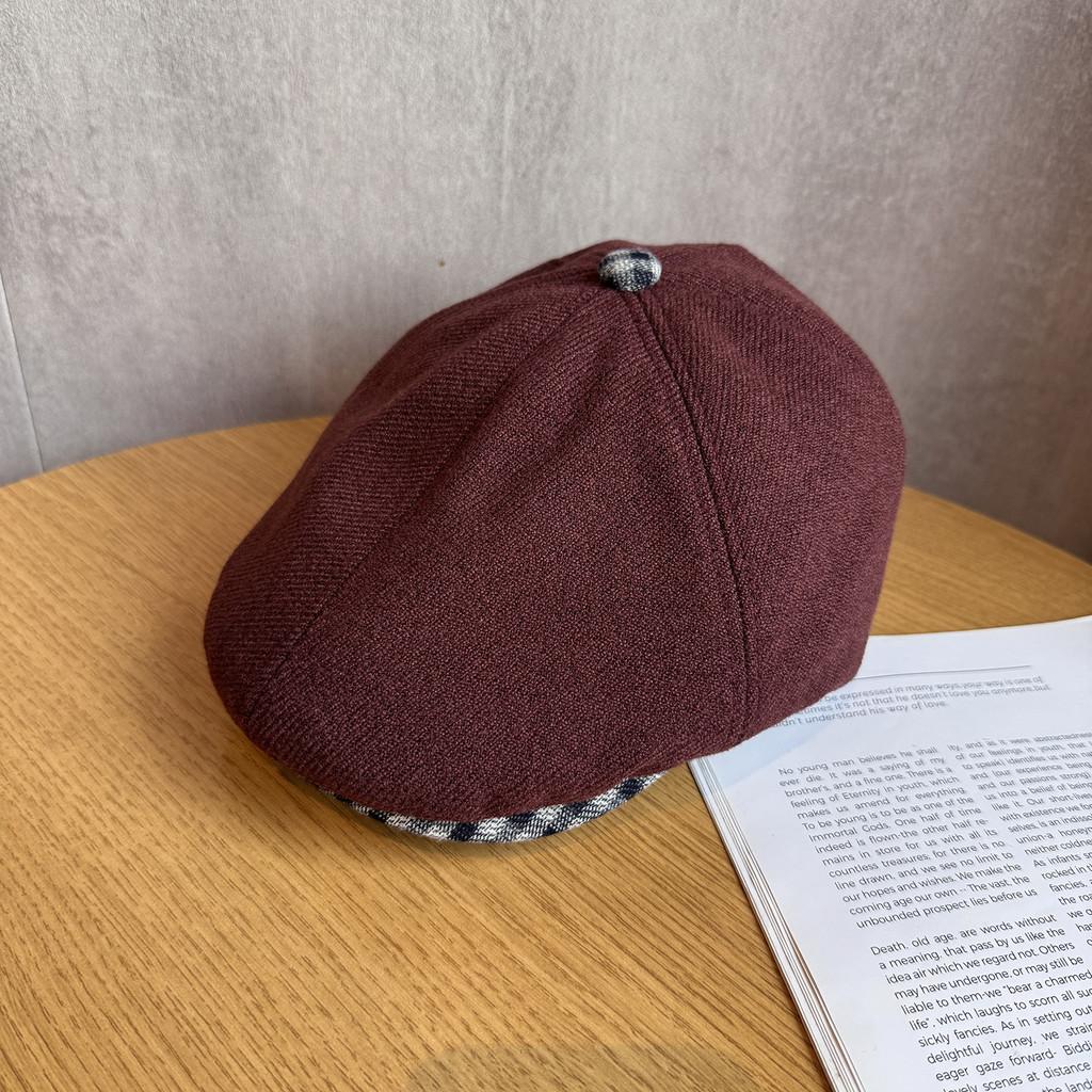 Stylish Cap Newsboy Women Casual Breathable Beret Hat With Plaid Wide Brim