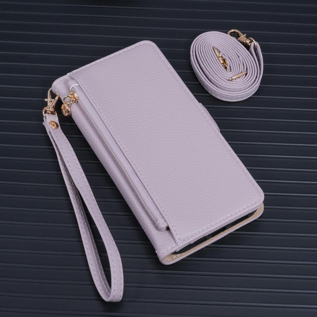 iPhone 17 Pro Max Reißverschluss Crossbody Handyhülle mit Lanyard & Spiegel Klapphülle