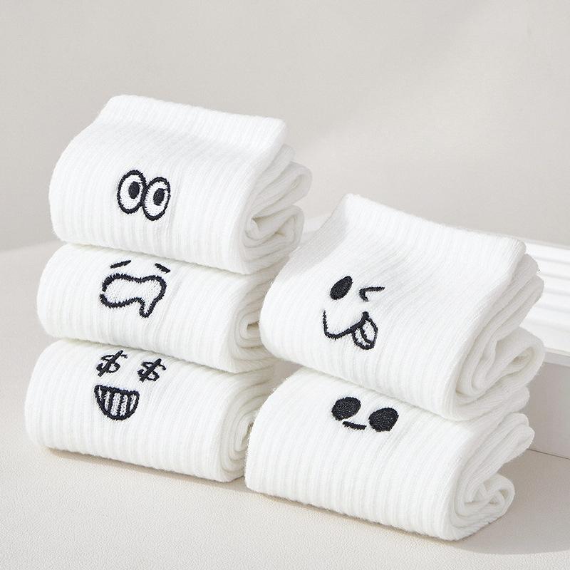 5 Paar Weiße Socken für Damen Frühling und Herbst Lustige Socken für Paare Lässige Sportsocken Studentensocken