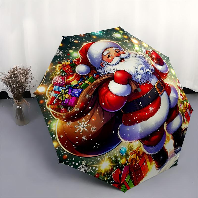 1pc Christmas Santa Claus Design Automatic Opening/Closing Umbrella with Portable Tri-Fold Design, 8-Bone Iron Frame, Outdoor, Gift for Fans, Traveler