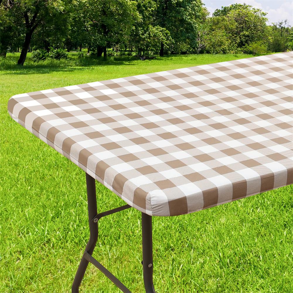 Olanly Rectangle Vinyl Table Cover Stretch Waterproof Table Covers Fitted Tablecloth For Home Party Camping Table Cloth Outdoor