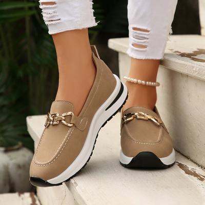 Plus Size Single Shoes Women's Autumn New Round Toe Deep Mouth Metal Chain Flat Platform Casual Non-slip Loafers
