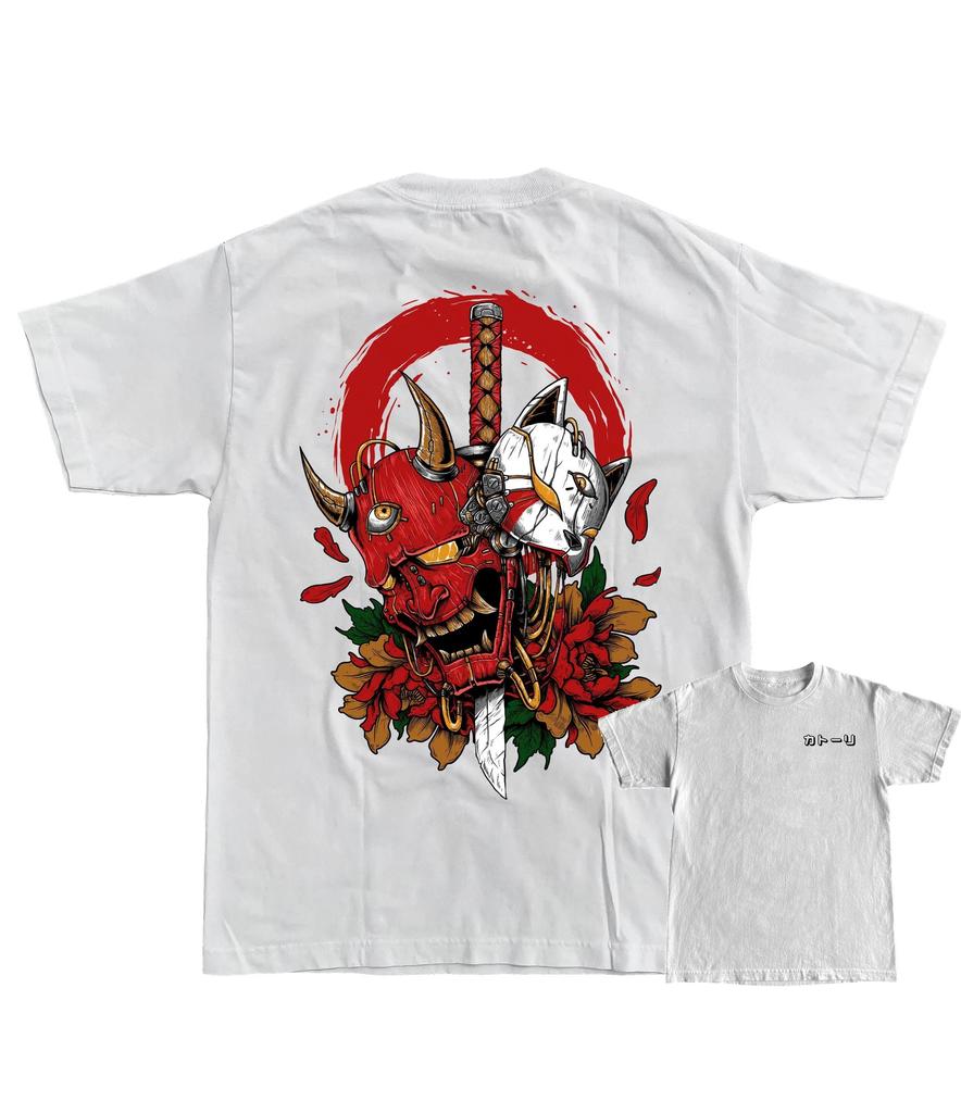 Schwarzes Blanko-T-Shirt Anime Oni T-Shirt Lässige lockere Baumwoll-Tees Mode Hip Hop Streetwear Herrenbekleidung Eltern-Kind-Outfit 100-4XL