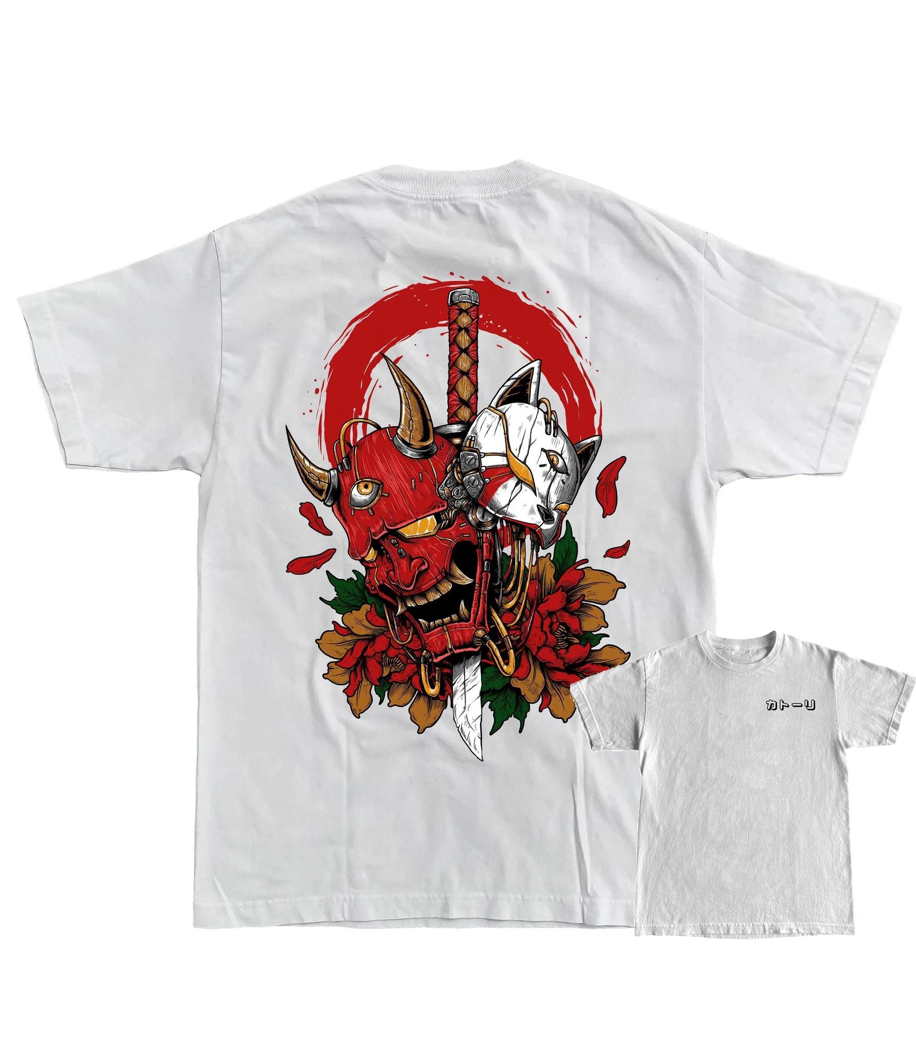 

Blank Black Tee Anime Oni T-Shirt Casual Loose Cotton Tees Fashion Hip Hop Street Wear Men Clothing Parent-child outfit 100-4XL 4XL