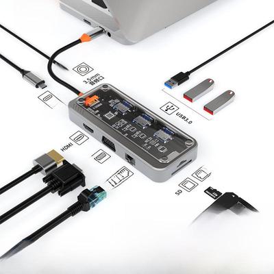 10-in-1 Transparente Type-C USB Hub Erweiterungsdock