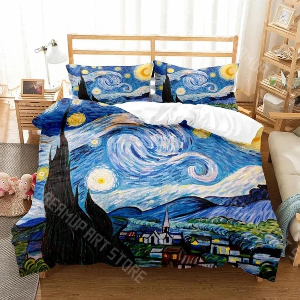 3D Print Art Painting Van Gogh Oil Painting Duvet Cover Set Pattern Polyester Comforter Cover King Queen Size for Men Women