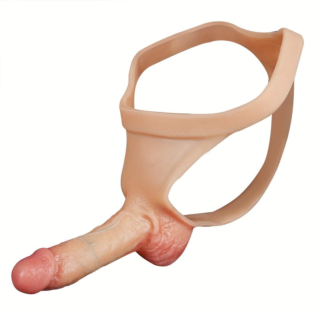 Wearable Strap-On Dildo with Elastic Harness – Realistic Hollow Silicone Design, T-Style Panties, Adult Toy for Couples