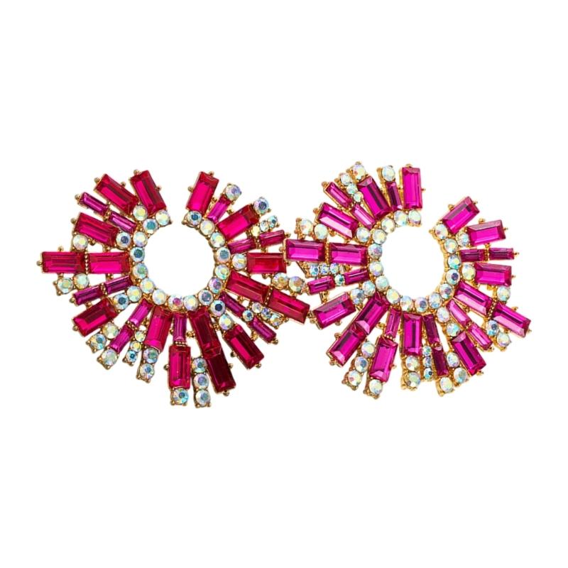 Elegant Alloy Sunflower Earrings With Colorful Rhinestones For Women Party Wedding Daily Wear