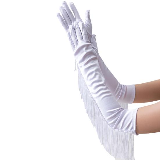 Fringed Elbow Gloves 17.7" Vintage Long Opera Pageant Gloves 1920s