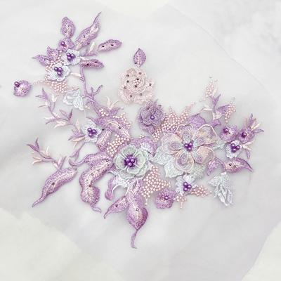 3D Flowers 3D Embroidered Patches Colorful Sequined Mesh Lace Sewing On Patches Multi-functional Elegant Beaded Lace Applique