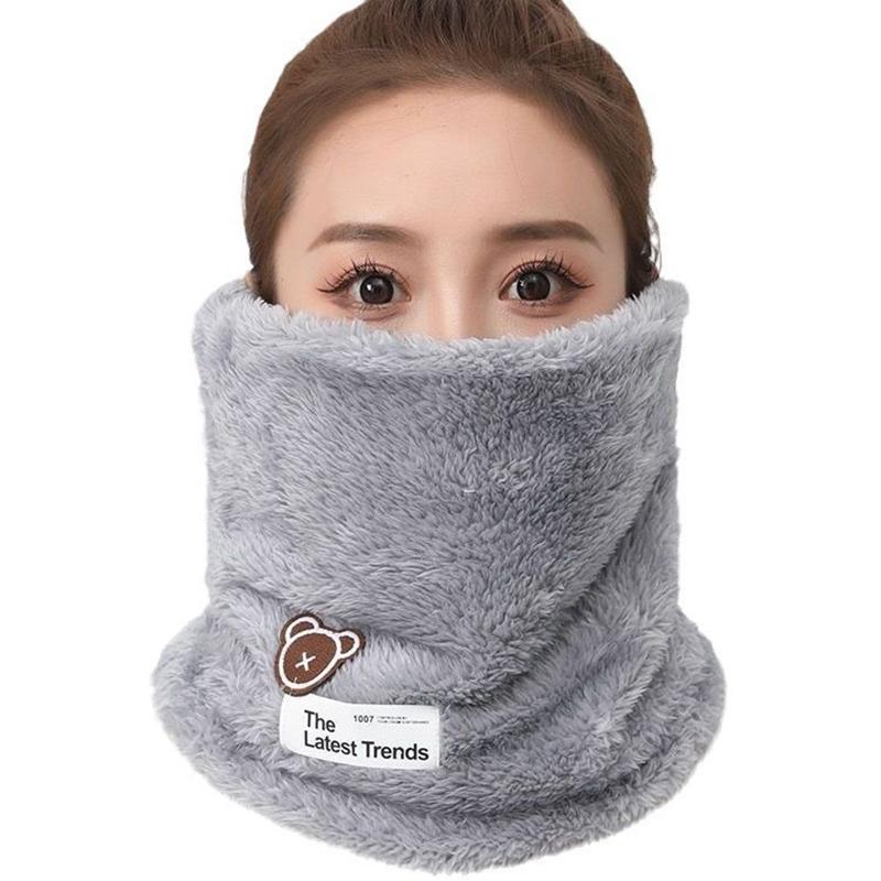 Solid Winter Warm Collor Ring Scarf Thickened Plush Windproof Neck Gaiter Cold-Proof Outdoor Skiing Running Men Women Muffler