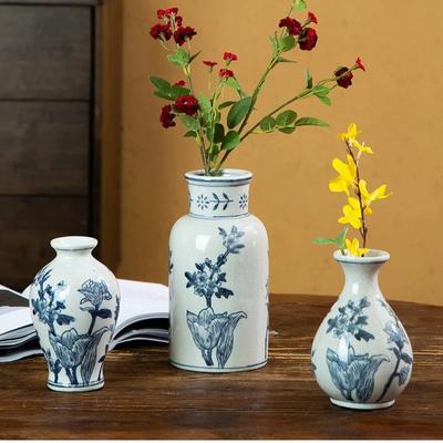 Vintage Blue and White Porcelain Ceramic Vase Ornament Desktop Hydroponic Flower Ware,home Living Room Foyer Ceramic Decorations