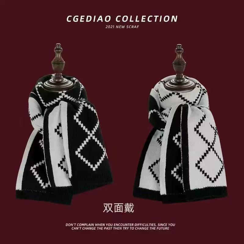 Autumn and winter new thickened double-sided thousand bird grid versatile warm scarf atmosphere student department simple grid