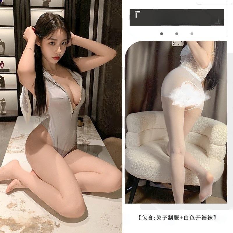 Sexy underwear Sexy bunny uniform No-take-off small-breasted pajamas Show hip temptation Cute backless hooded clothes