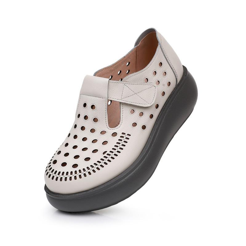 GKTINOO Genuine Leather Shoes Wedges Women Sandals 2025 New Spring Summer Hook & Loop Hollow Platform Sandals Large Size