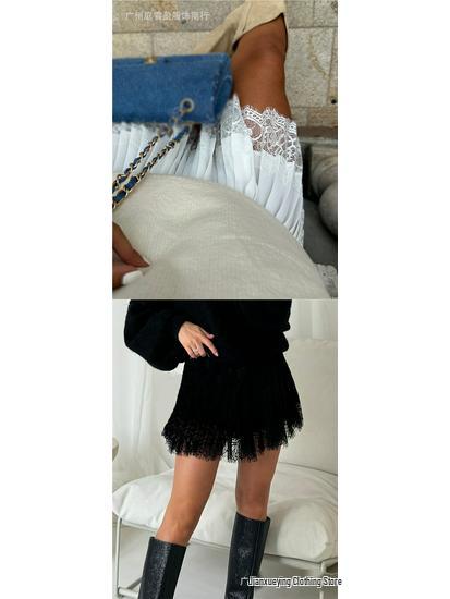 High-Waisted Pleated Lace Mini Skirt - Women's Classic Retro Streetwear for Club Party