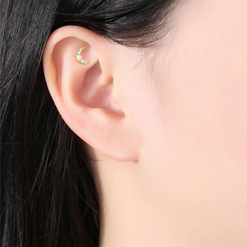 Titanium F136 Moon Threaded Cartilage Stud Earrings - Trendy European & American High-End Fashion
