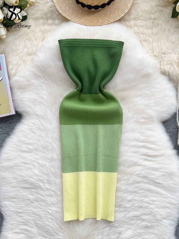 

Міні-трикотажна сукня без бретельок для похилого віку, без спини, з еластичною талією, жіноче літнє вуличне модне сексуальне плаття One Size зелений