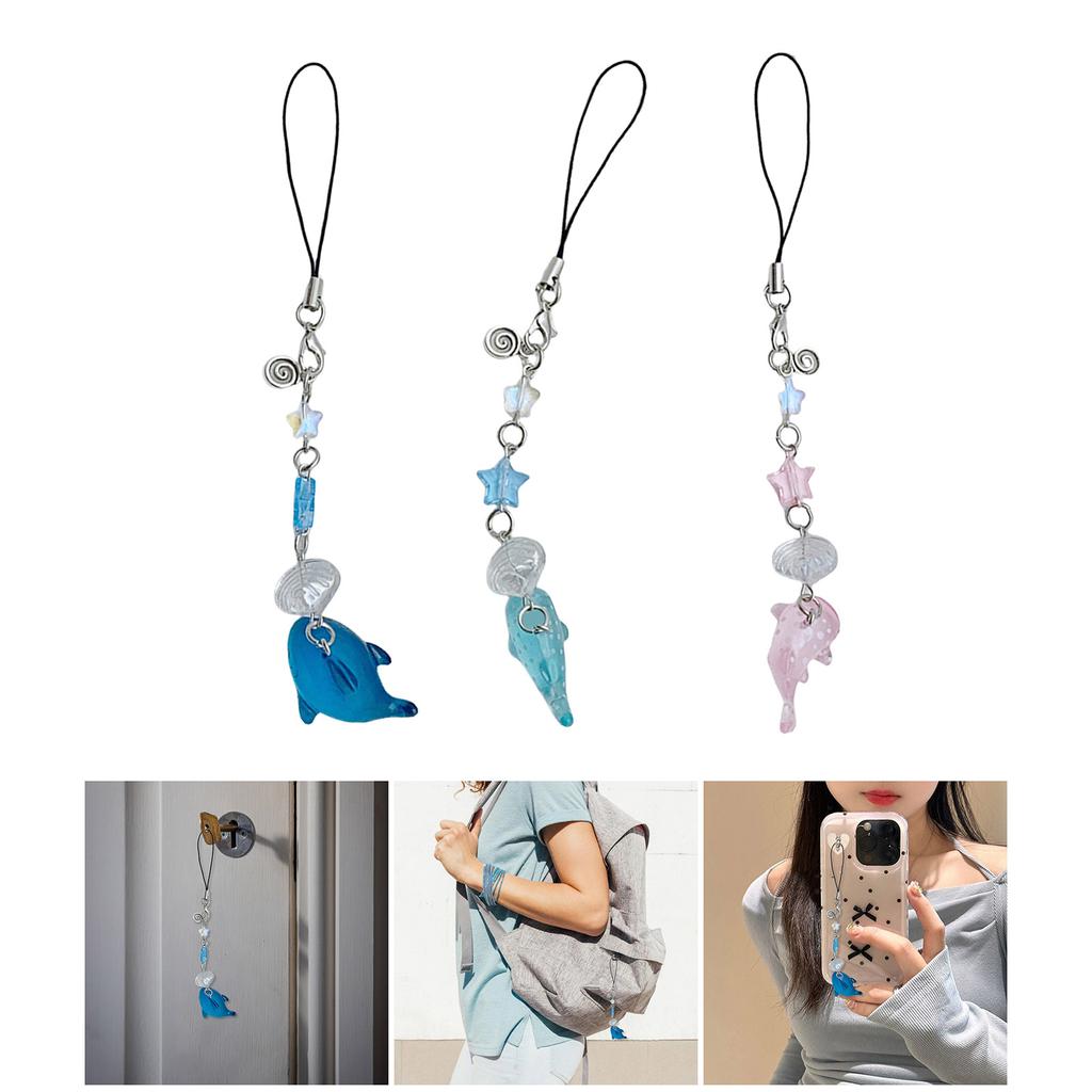 Fish Shell Star Bead Pendant Sweet Phone Chain Strap Hanging Decoration Keychain Lanyard Small Gift for Women Girls