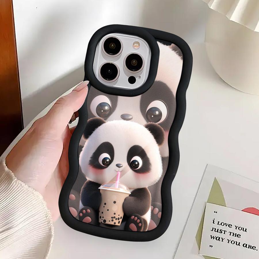 Case for iPhone 8 17 Air 13 14 11 XR 16 Pro Max 12 15 Plus Soft Phone Cover Cute Panda