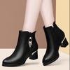 Autumn/Winter Women's Short Boots with Mid Heel Side Zipper Korean Style Square Heel PU Leather Short Boots