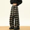 Fleece-Karierte Hose Herren Herbst und Winter Verdickt Warm Wolle Hose Fauler Stil Weites Bein Gerade Hose Fallend Lässig Lange Hose