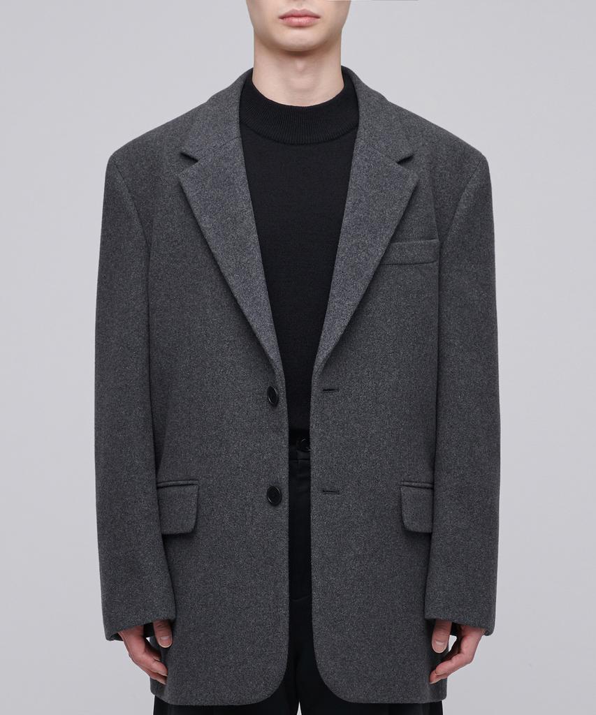 Musinsa Standard Wool Blend Melton Daddy Shoulder Oversized Blazer [Medium Grey]