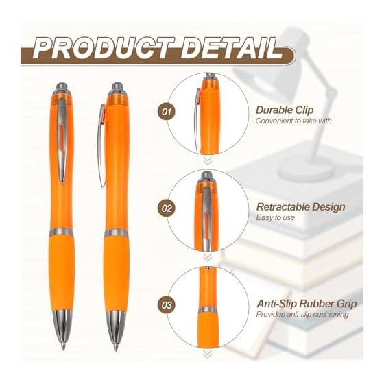 PATIKIL Knockable Ballpoint Pens, Set of 6, 1.0mm Black Ink, Rubber Grip, for Business, Office, Classes, Events, Orange
