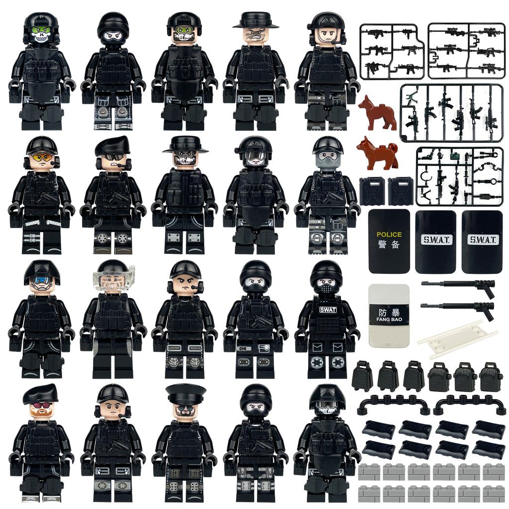 160 Black Swat Weapon Shield M8003 Human Military Doll Model Small Particle Fight
