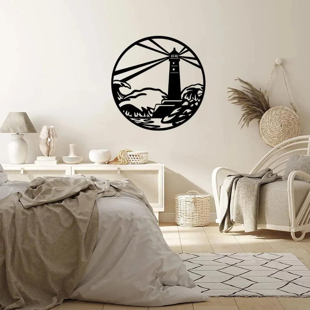 1pc Lighthouse Metal Wall Art Nautical Wall Metal Sculpture Black Metal Wall Decor 22"x22" Living Room/Home Decoration