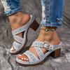 Fashion Plus Size 2025 Summer Open Toe Women’s Slippers Outdoor Casual Chunky Heels Buckle Sandals for Sewing Daily Comfortable Slippers