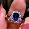 Exquisite Classic Sapphire Ring For Women High Quality Fashion Blue Gemstone Flower Ring Wedding Banquet Jewelry Gifts