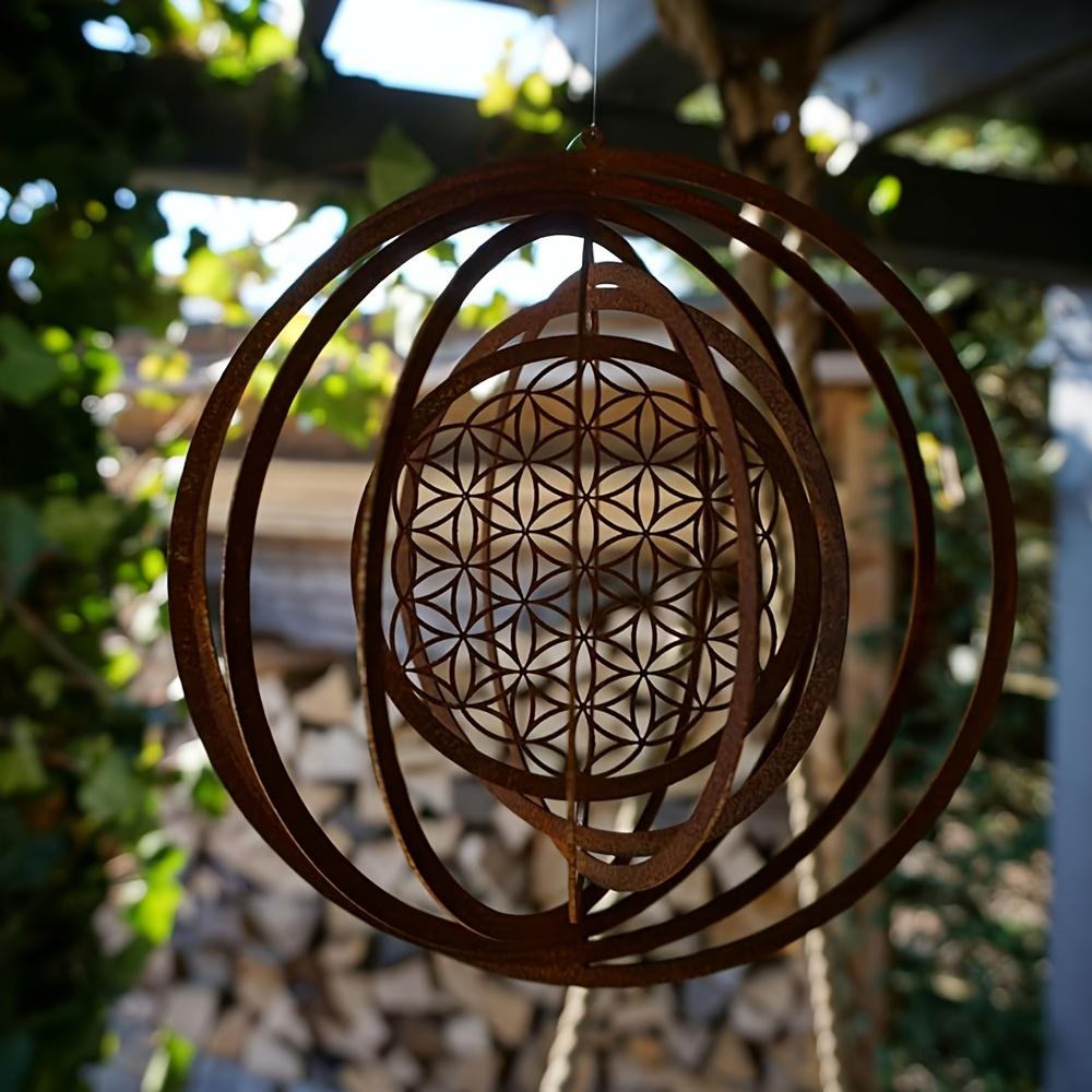 1pc Rusted Metal Spiral Flower of Life Weathervane, Rustic Iron Yard Garden Decor, Weather-Resistant Indoor/Outdoor Hanging Ornament for Balcony