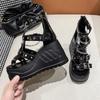 Fashion 10CM Wedges High Heels Height Increasing Peep Toe Shoes Heel Shoe Summer Gothic Buckle Platform Sandals Black Women Cool Boots