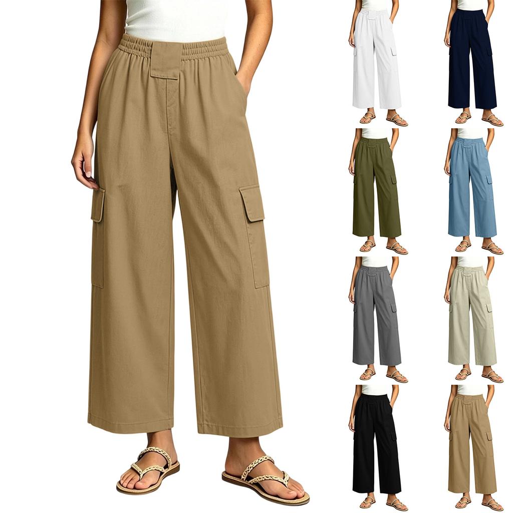 Women's Color Loose Fit Cargo Wide Leg Casual Pants