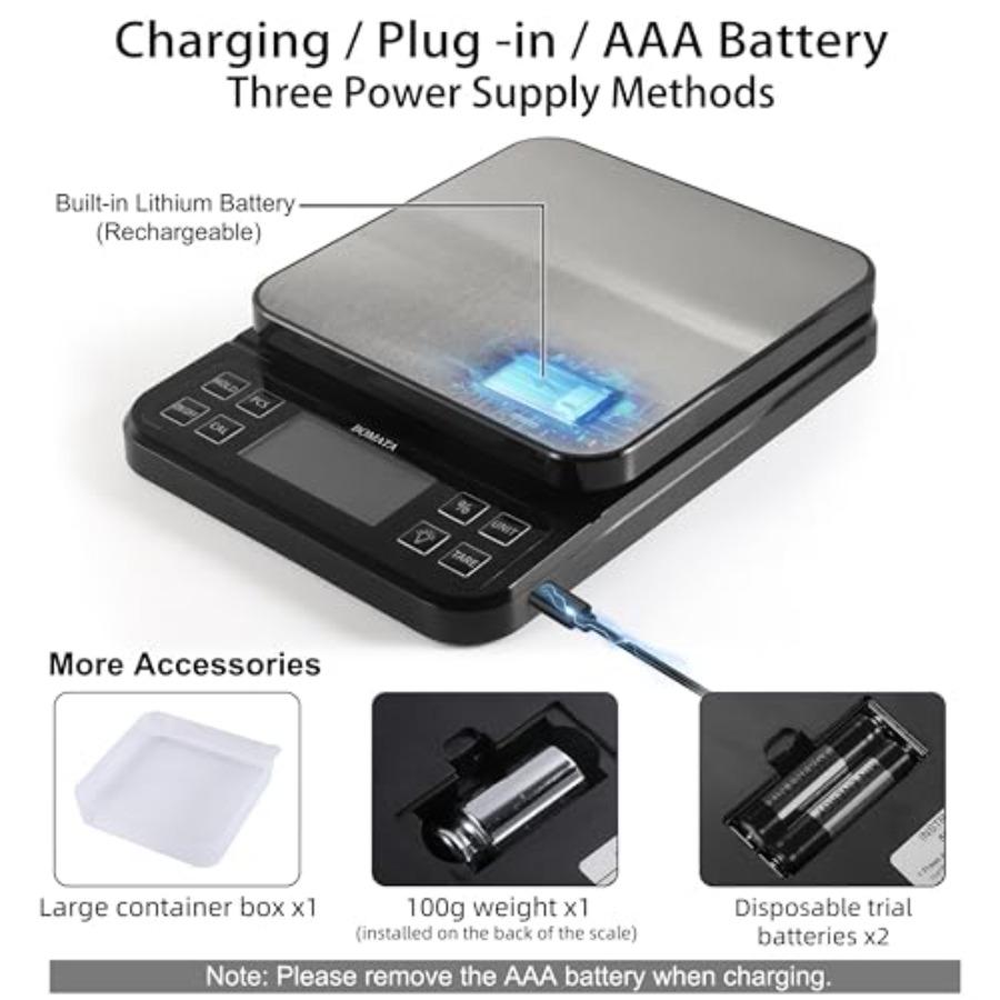 Large Kitchen Scale with 0.1g/0.001oz High Precision 5kg/11lb Bakery Scale with Percentage Function USB Rechargeable Full-View