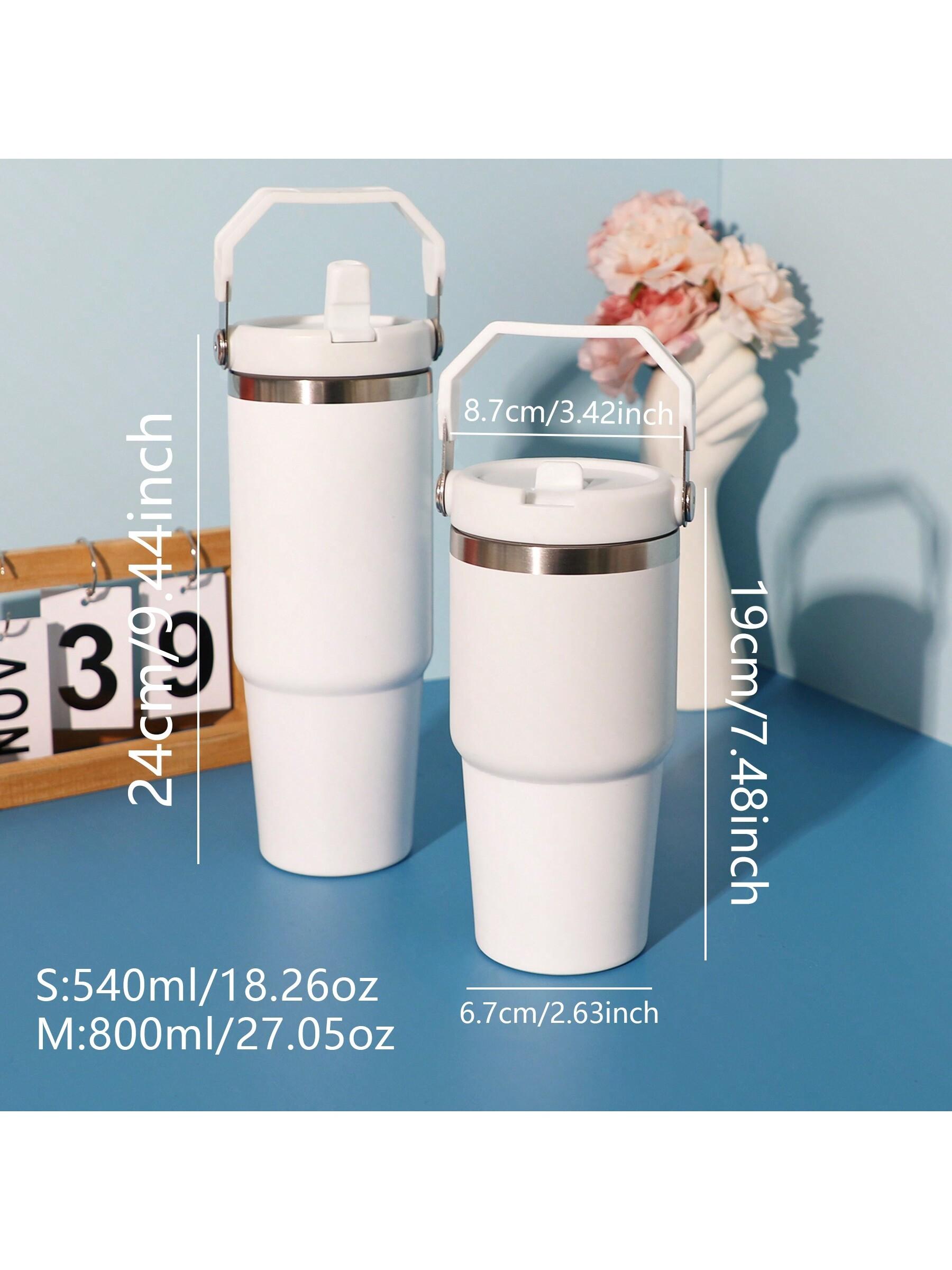 

1 шт. Тамблер из нержавеющей стали с соломинкой, Вакуумная изоляция, Бутылка для воды для дома, офиса или автомобиля, Многоразовая чашка с соломинкой, Не протекает S