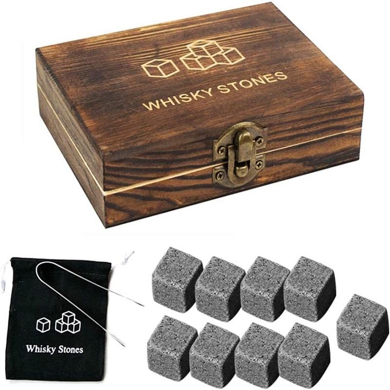 9Pcs Whiskey Stones Reusable Ice Cubes Granite Whiskey Stones Tasteless Chill Stones Whiskey Cooler Ice Stones for Bar Bartender