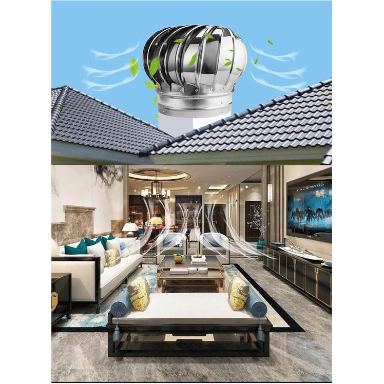 Stainless Steel Turbine Roof Vent, 8-12Inch Wind Turbine Cap Vent, Automatic Rotation, Easy To Install (Color: One Color, Size: 110mm)