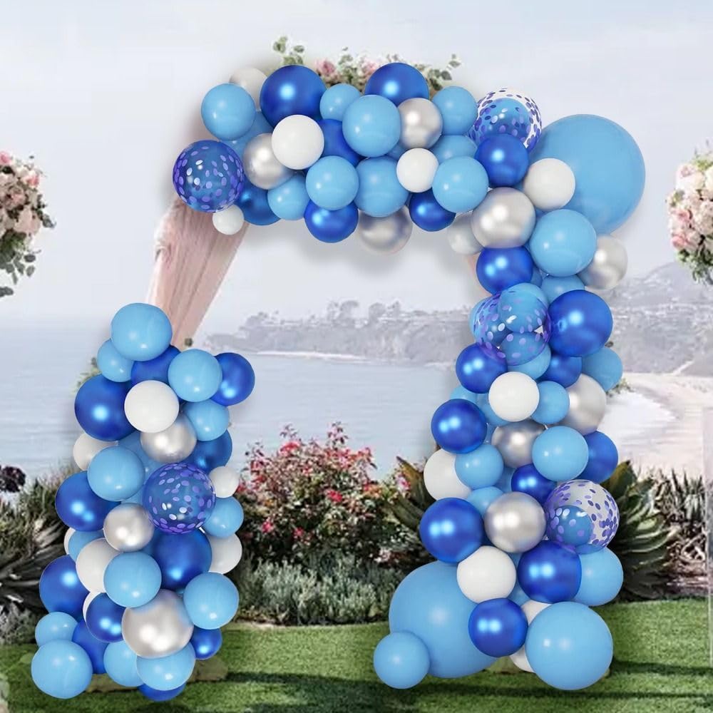 126PCS Blue, White, Silver Latex Balloon Set Suitable for Birthday Parties, Weddings, Valentine's Day Party Decorations